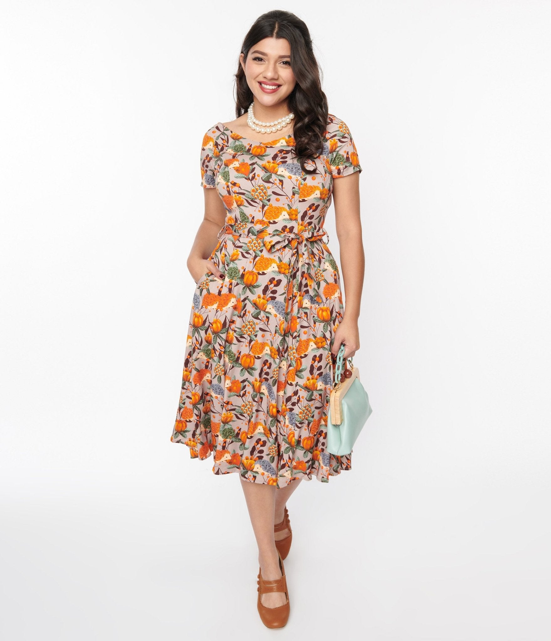 Grey & Orange Hedgehog Bella Swing Dress – Unique Vintage