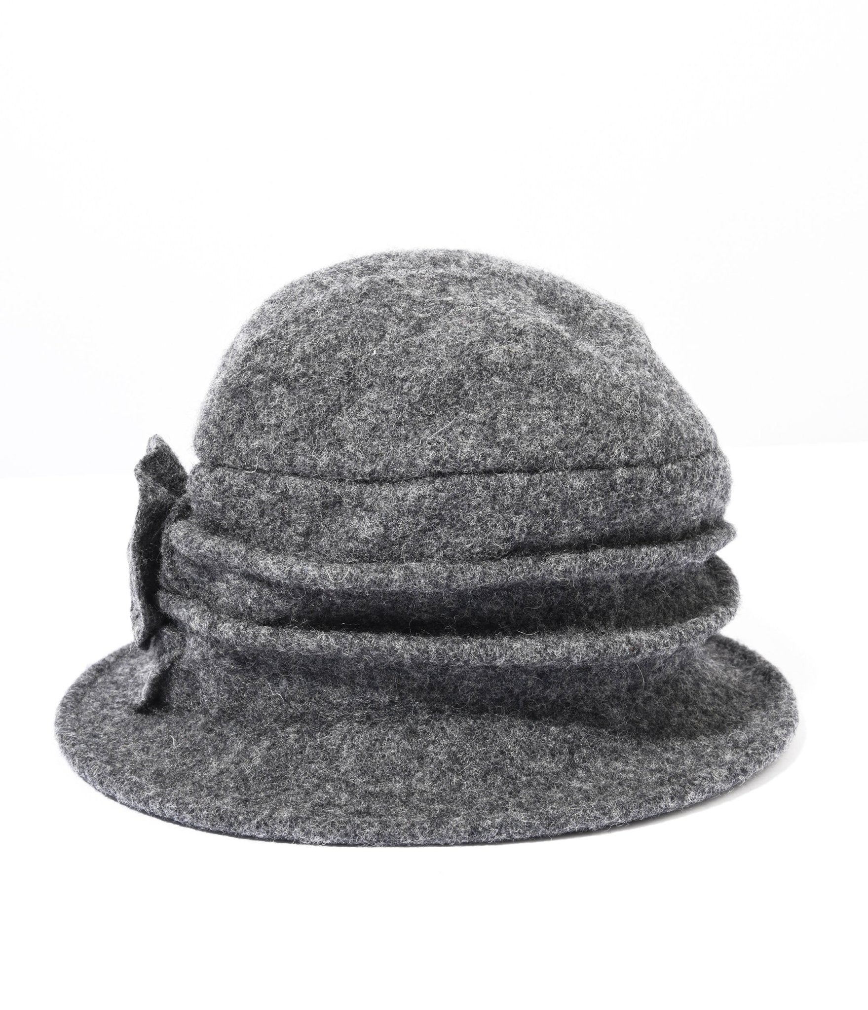 Grey Wool Rose Bud Cloche Hat - Unique Vintage - Womens, ACCESSORIES, HATS