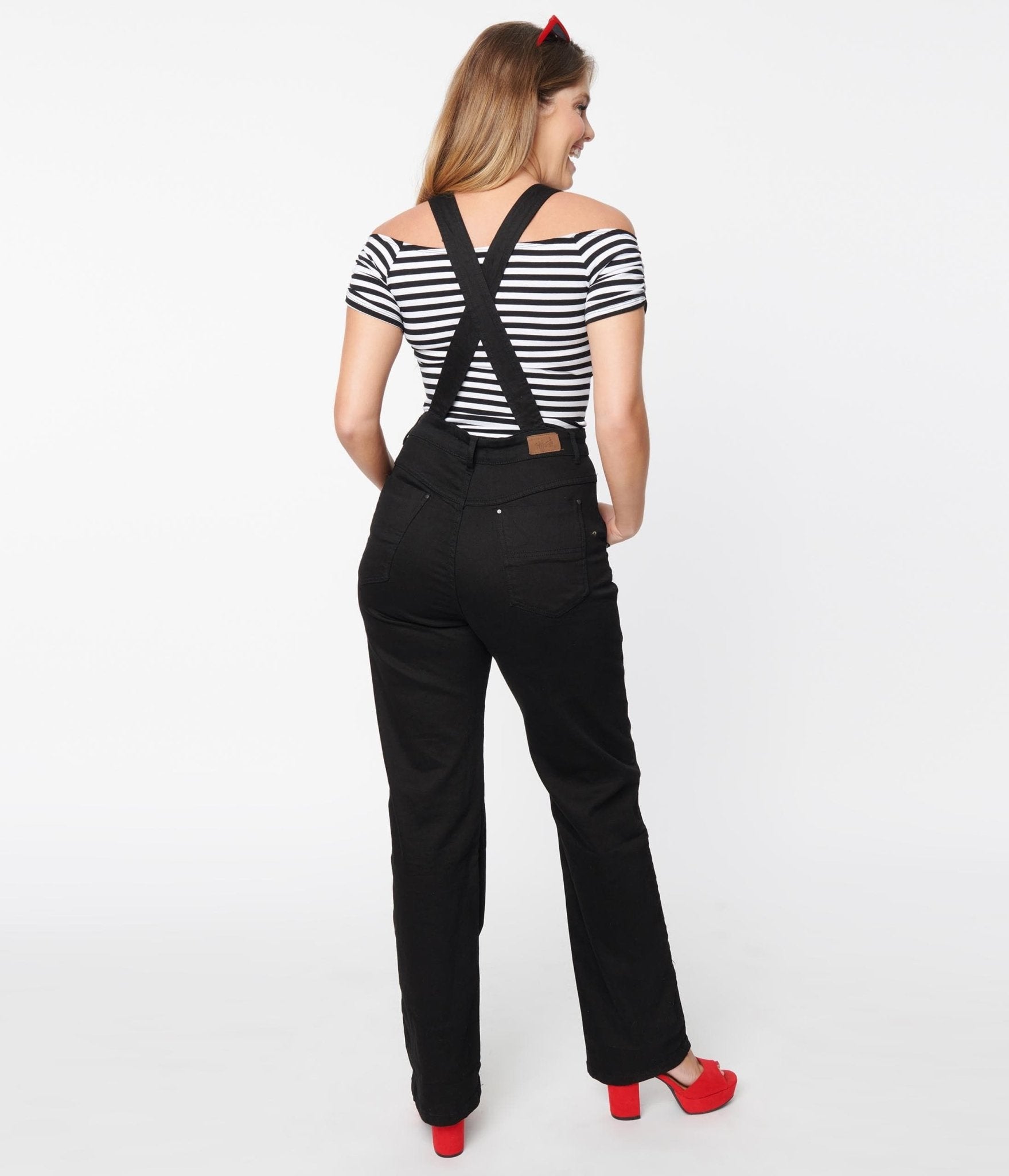 Hell Bunny Black Denim Ellie May Overalls - Unique Vintage - Womens, BOTTOMS, ROMPERS AND JUMPSUITS