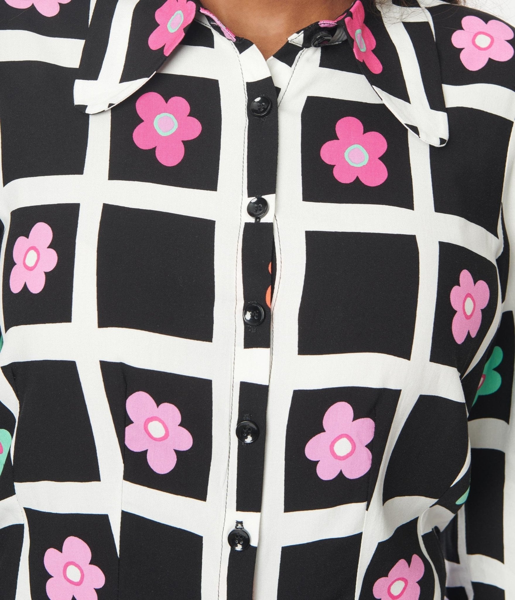 Hell Bunny Black & White Daisy Blouse - Unique Vintage - Womens, TOPS, WOVEN TOPS