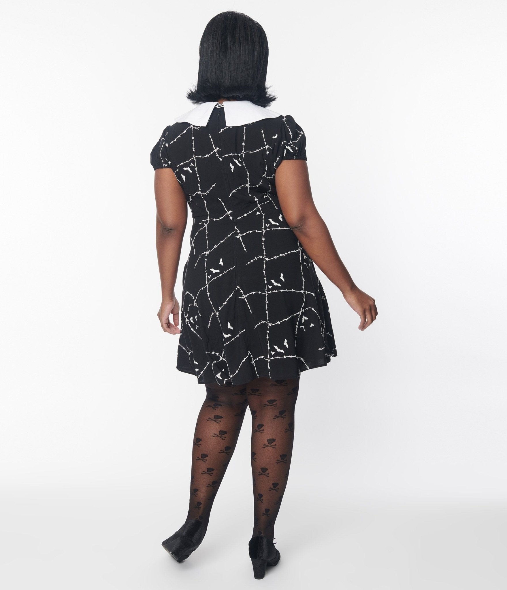 Hell Bunny Black & White Stitches Flare Dress - Unique Vintage - Womens, HALLOWEEN, DRESSES