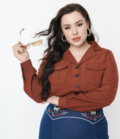 Hell Bunny Brown Ravenwood Crop Jacket - Unique Vintage - Womens, TOPS, OUTERWEAR