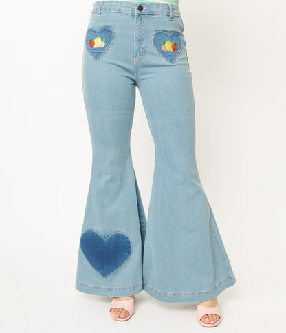 Hell Bunny Light Blue Denim Molly Jeans - Unique Vintage - Womens, BOTTOMS, JEANS