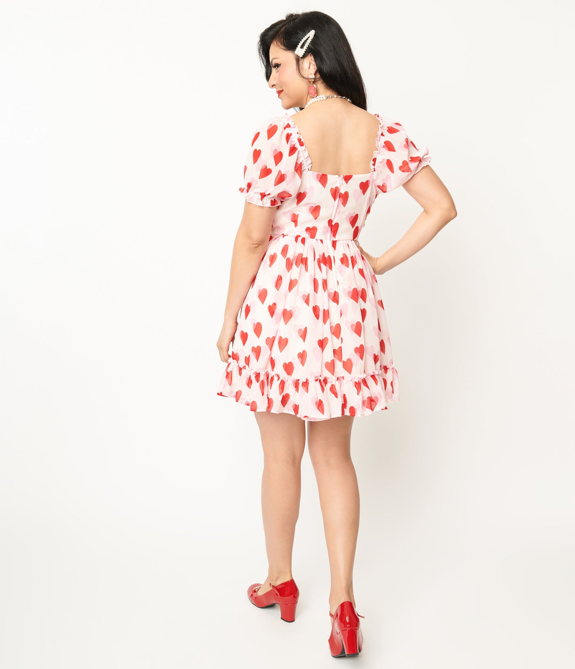Hell Bunny Pink & Red Heart Aphrodite Mini Dress - Unique Vintage - Womens, DRESSES, BABYDOLL