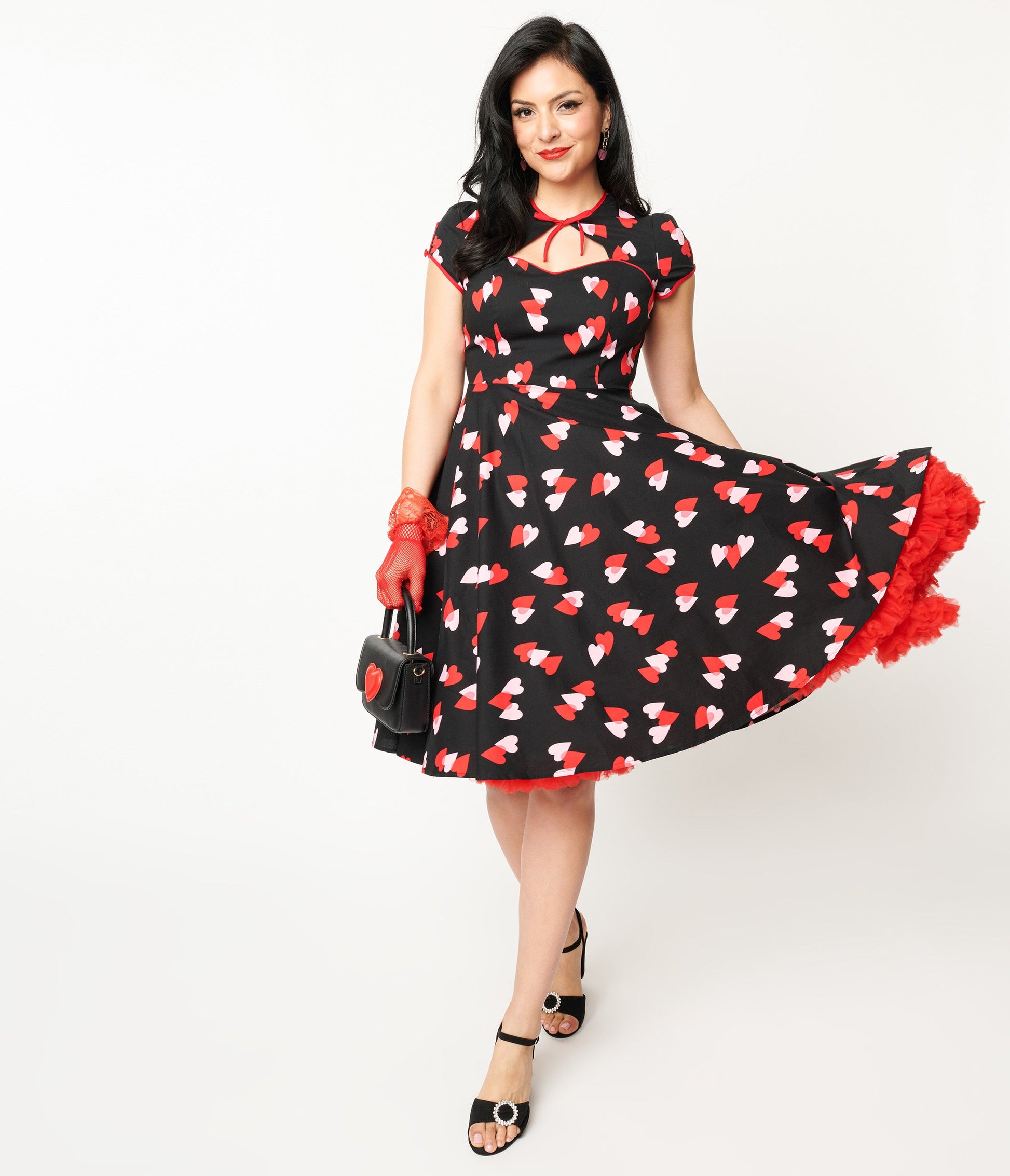Hell Bunny Pink & Red Heart Confetti Swing Dress - Unique Vintage - Womens, DRESSES, SWING
