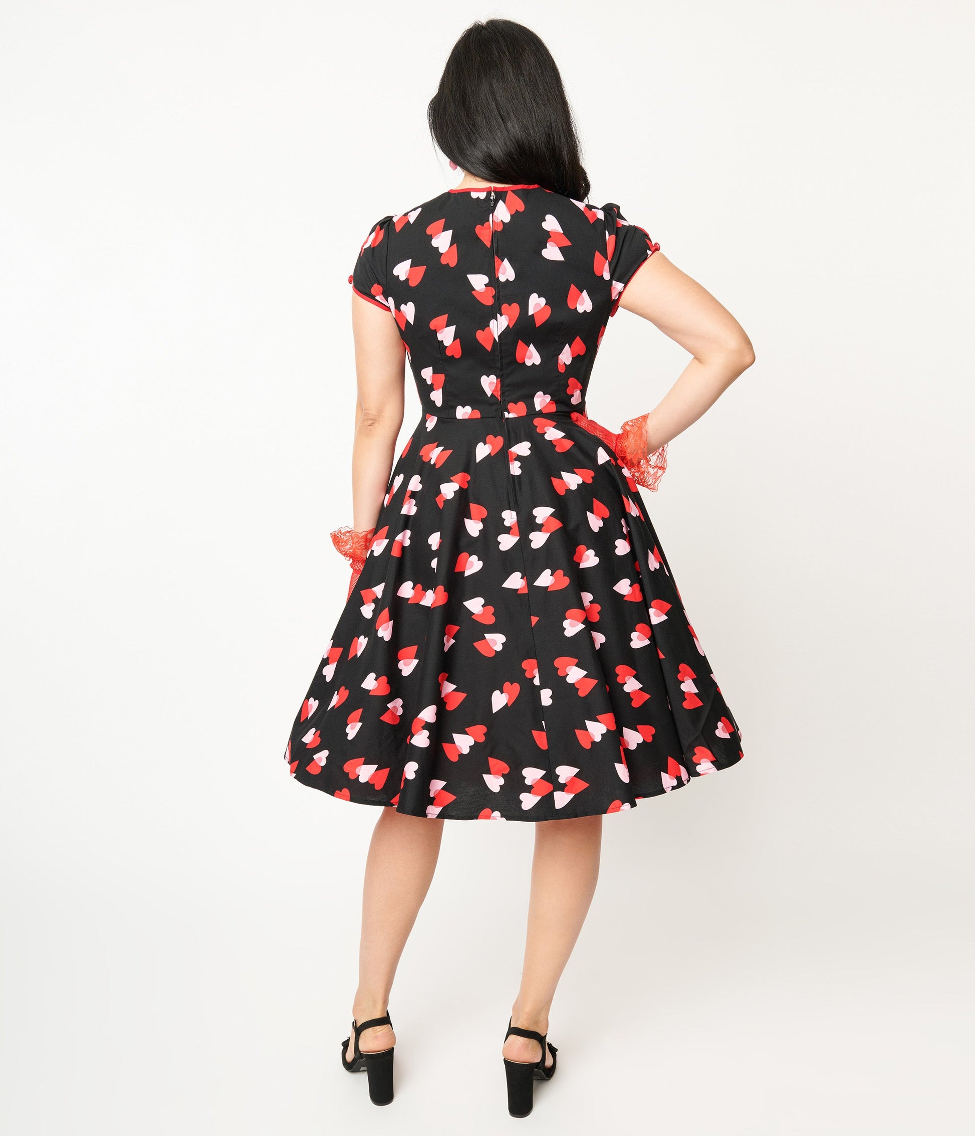 Hell Bunny Pink & Red Heart Confetti Swing Dress - Unique Vintage - Womens, DRESSES, SWING