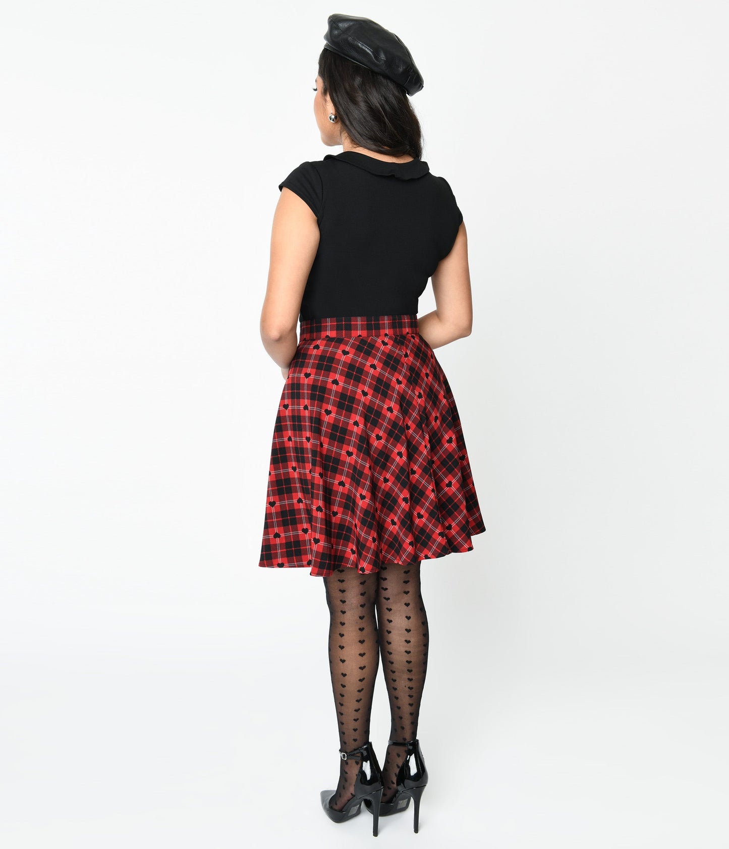 Hell Bunny Red & Black Heart Plaid Date Night Skirt - Unique Vintage - Womens, BOTTOMS, SKIRTS
