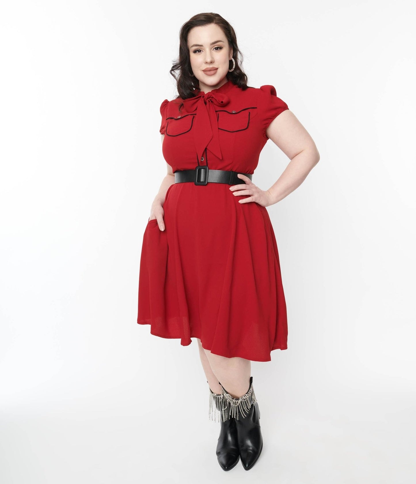 Hell Bunny Red Millie Fit & Flare Dress - Unique Vintage - Womens, DRESSES, FIT AND FLARE