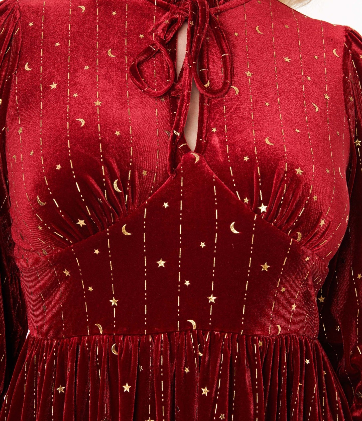 Hell Bunny Red Velvet & Gold Star Midi Dress - Unique Vintage - Womens, DRESSES, MIDI