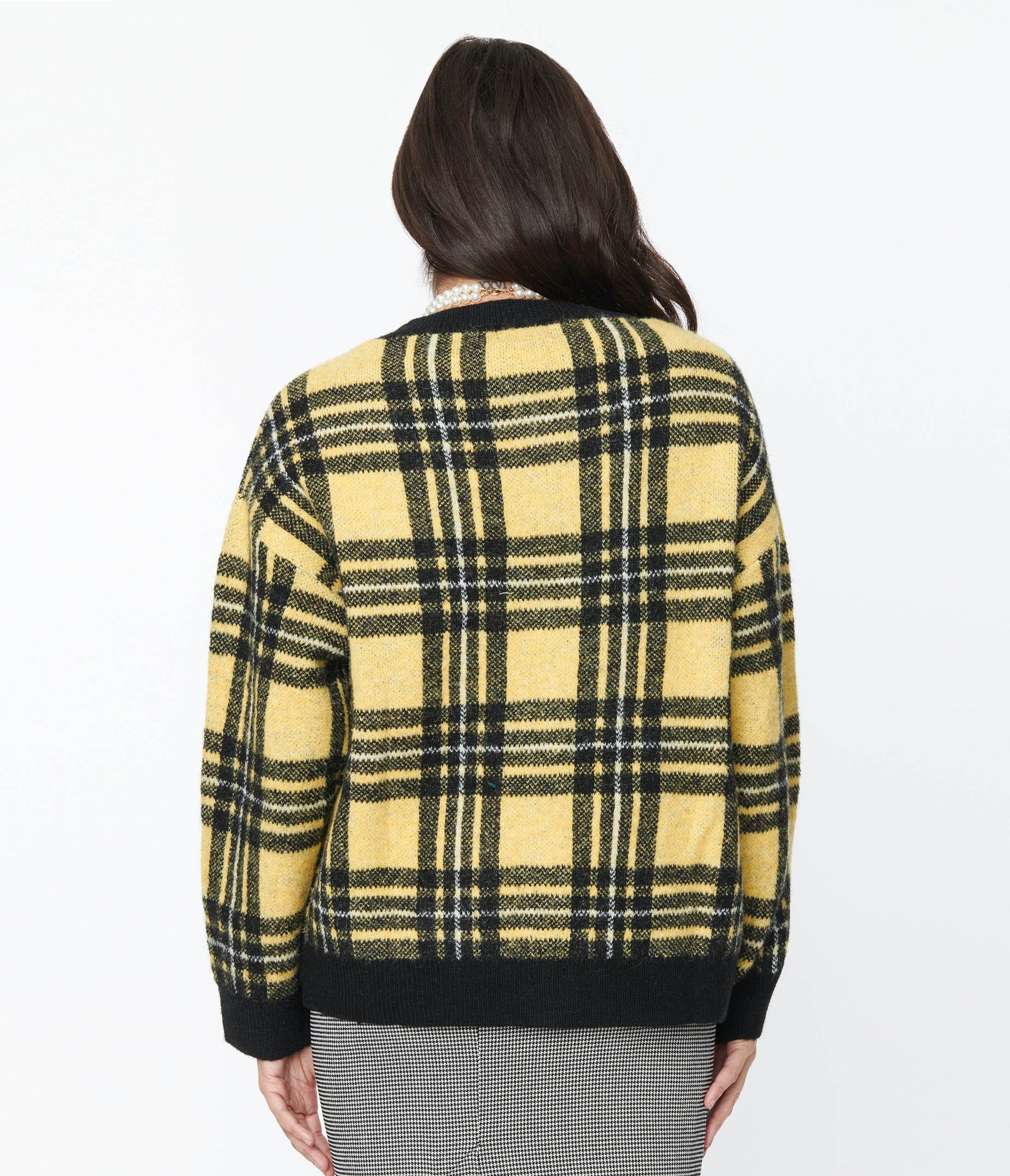 Hell Bunny Yellow & Black Plaid Cardigan - Unique Vintage - Womens, TOPS, SWEATERS