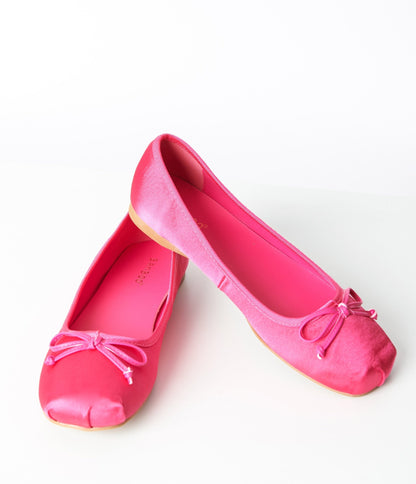 Hot Pink Bow Ballet Flats - Unique Vintage - Womens, SHOES, FLATS