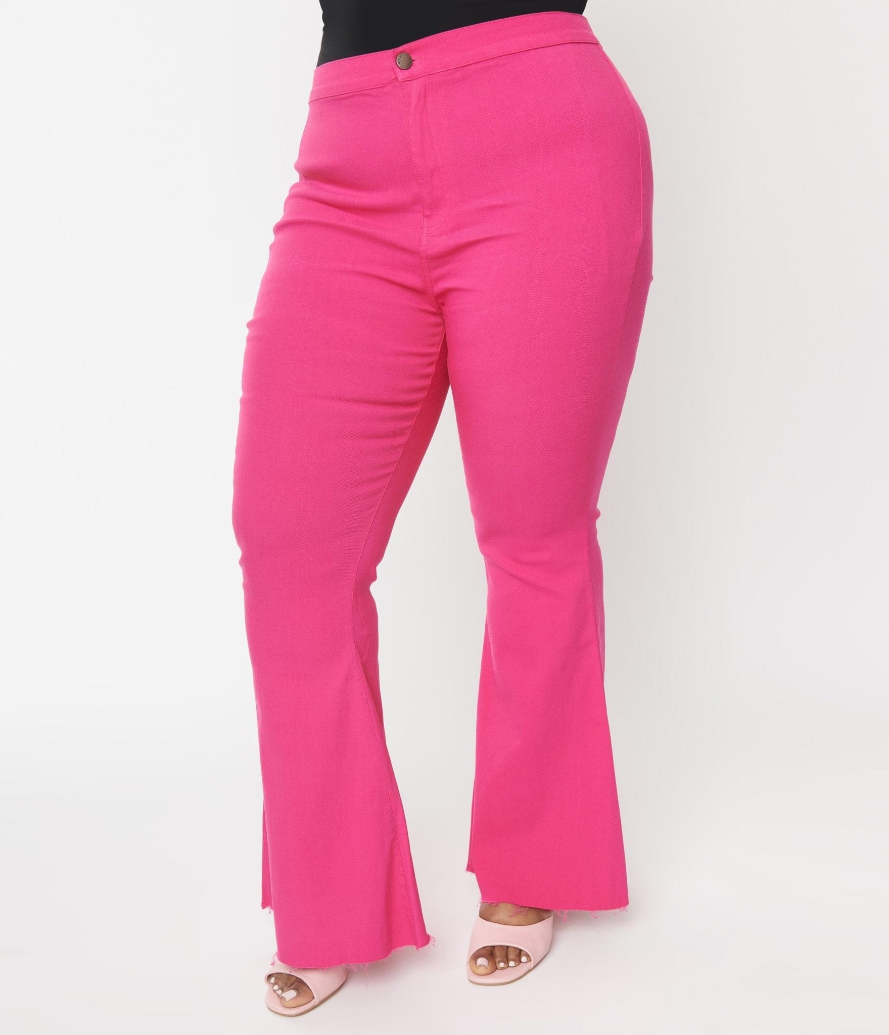 PLUS SIZE High Waisted Button Detail Flare Pants | Made in USA | 1X 2X 3X