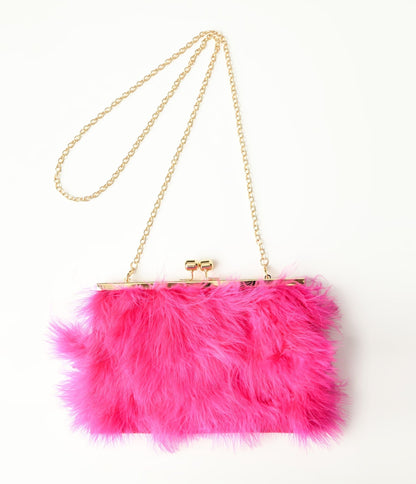 Hot Pink Fur Clutch Bag - Unique Vintage - Womens, ACCESSORIES, HANDBAGS