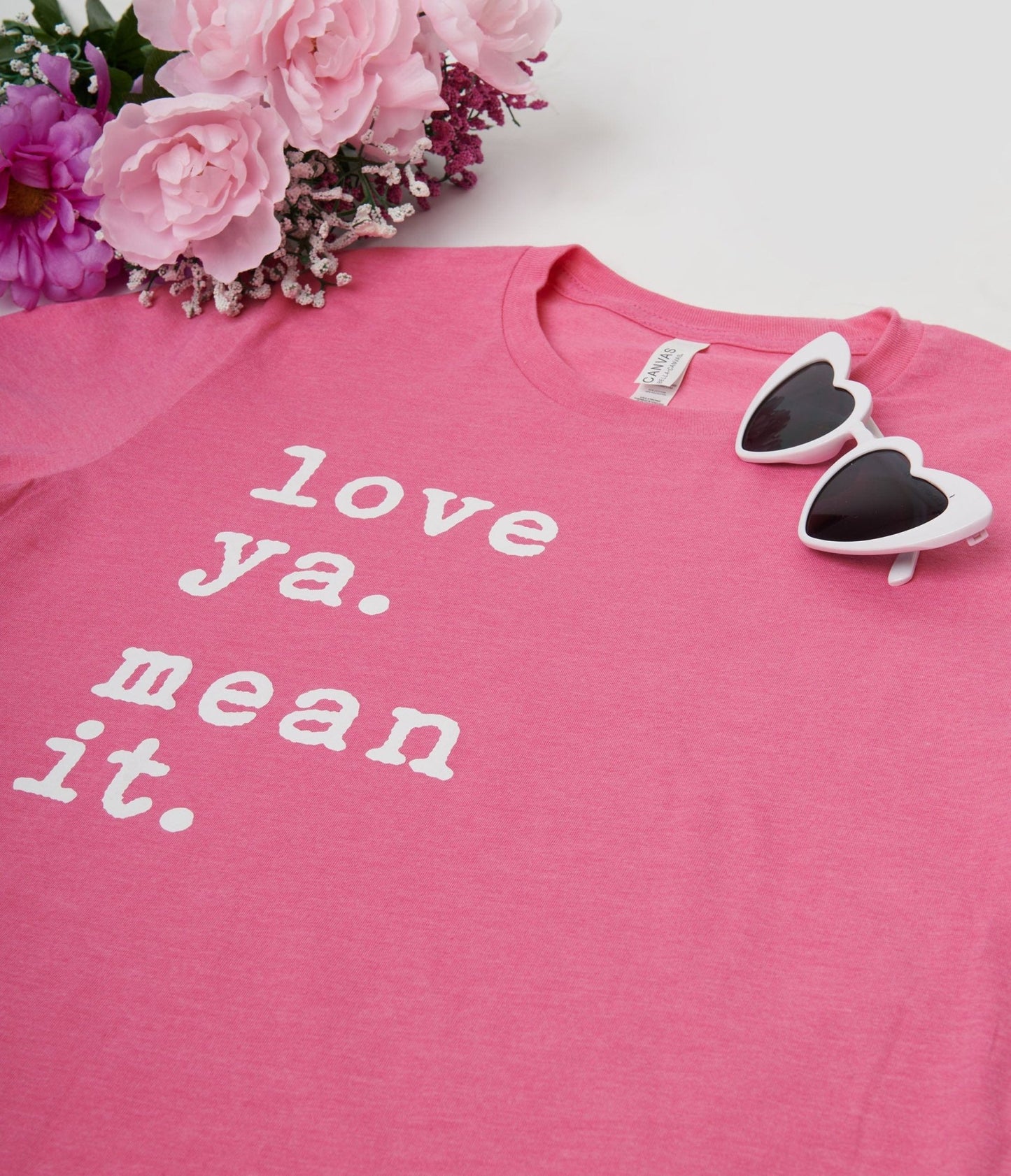 Hot Pink Love Ya Mean It Unisex Graphic Tee - Unique Vintage - Womens, GRAPHIC TEES, TEES