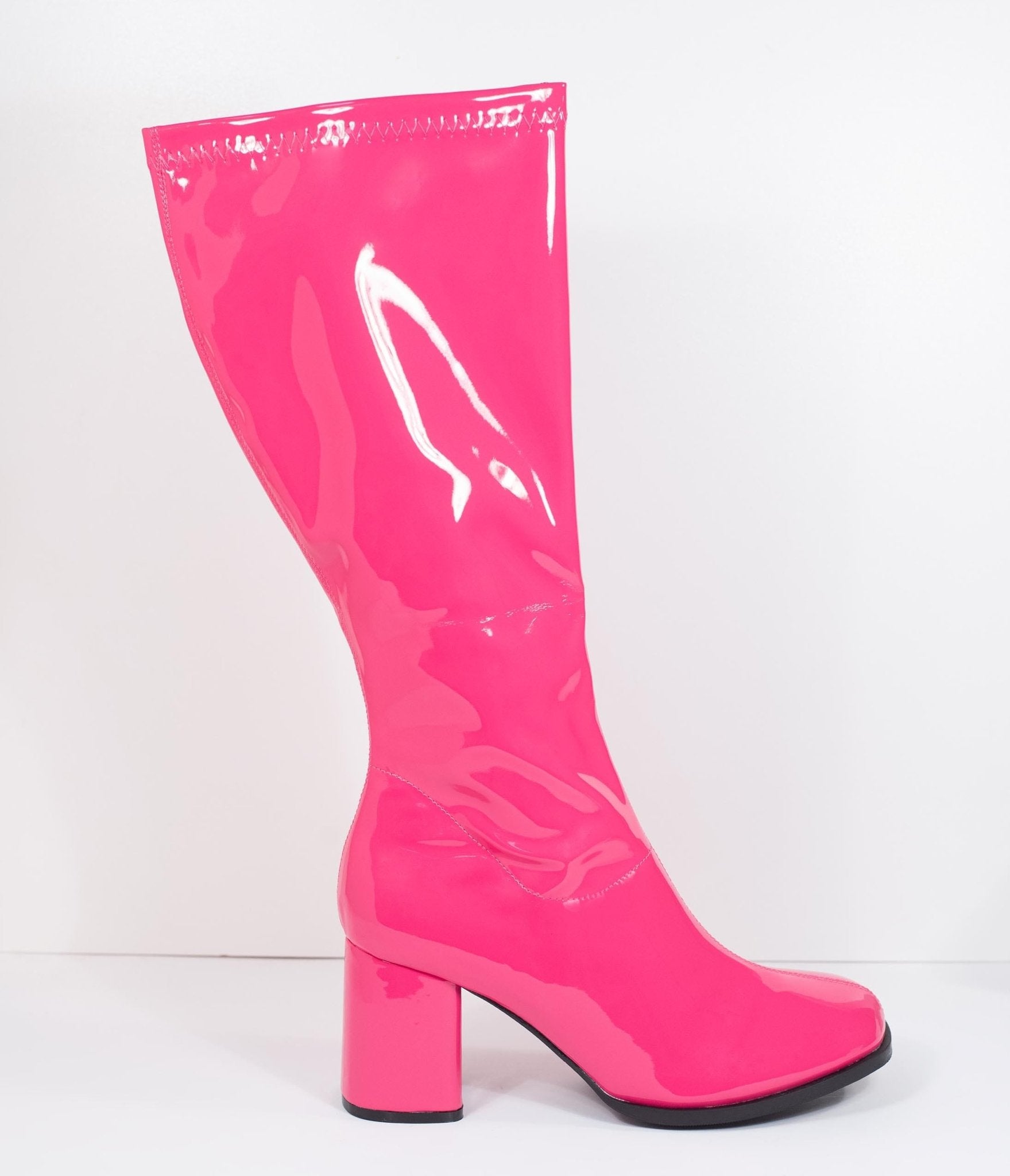 Hot Pink Patent Leatherette Knee High Go Go Boots - Unique Vintage - Womens, SHOES, BOOTS