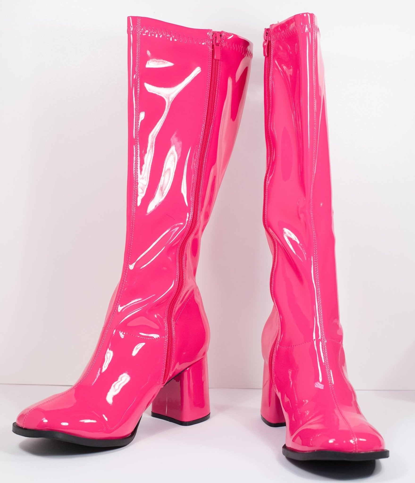 Hot Pink Patent Leatherette Knee High Go Go Boots - Unique Vintage - Womens, SHOES, BOOTS