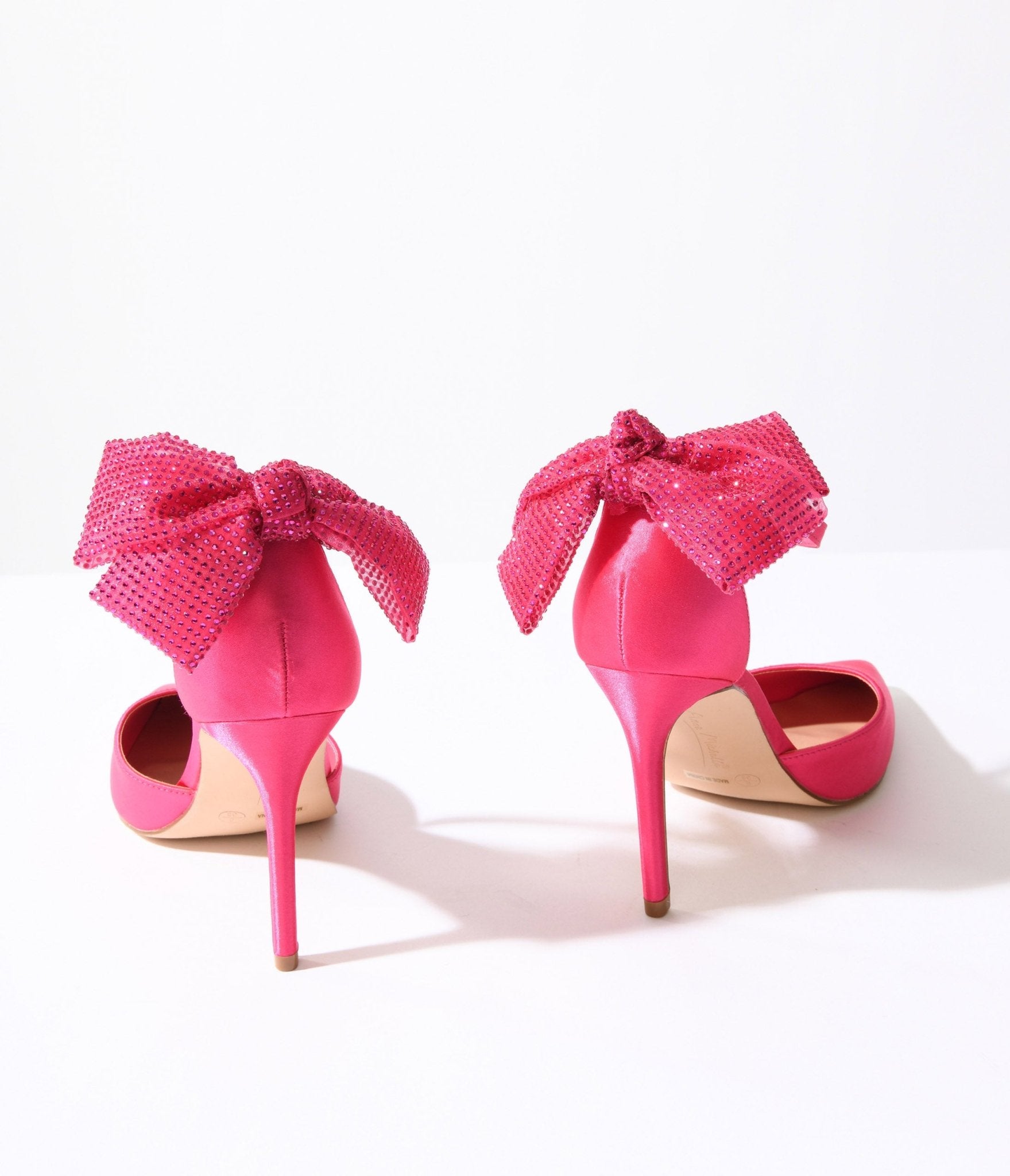 Heart Rhinestones Pink Knotted Bow Accent High Heels