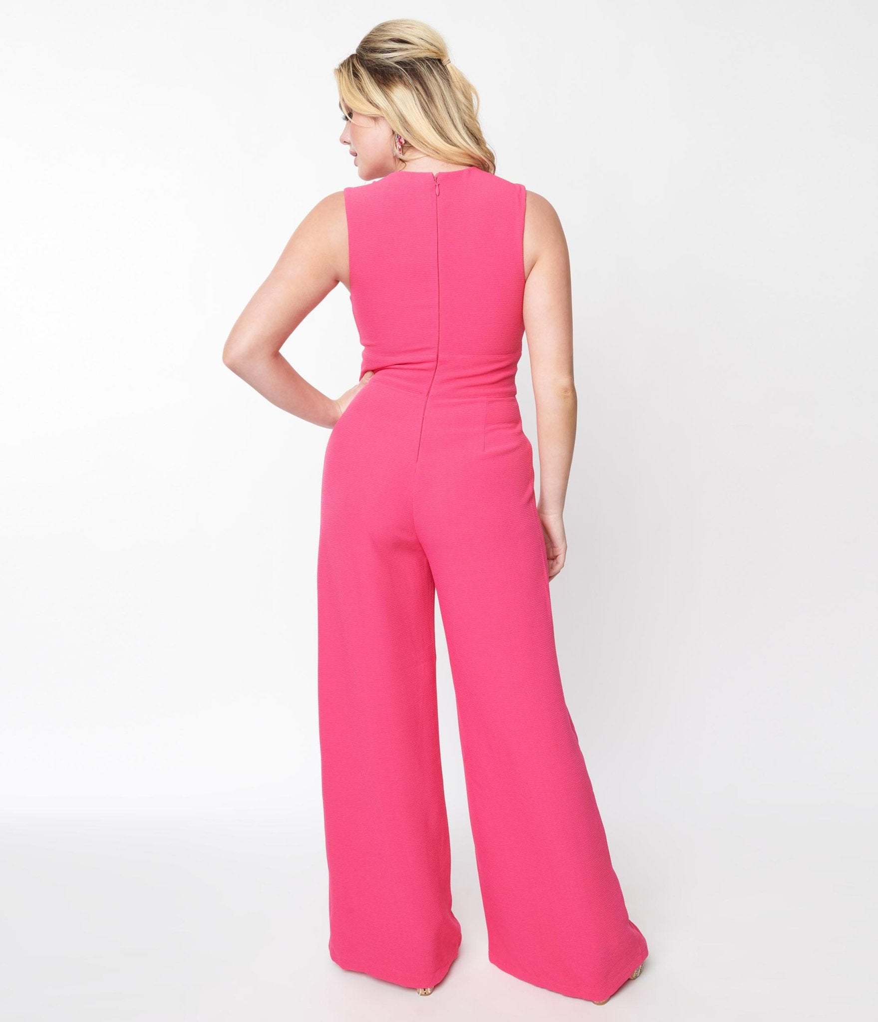 Hot Pink Wide Leg Kiara Jumpsuit - Unique Vintage - Womens, BOTTOMS, ROMPERS AND JUMPSUITS