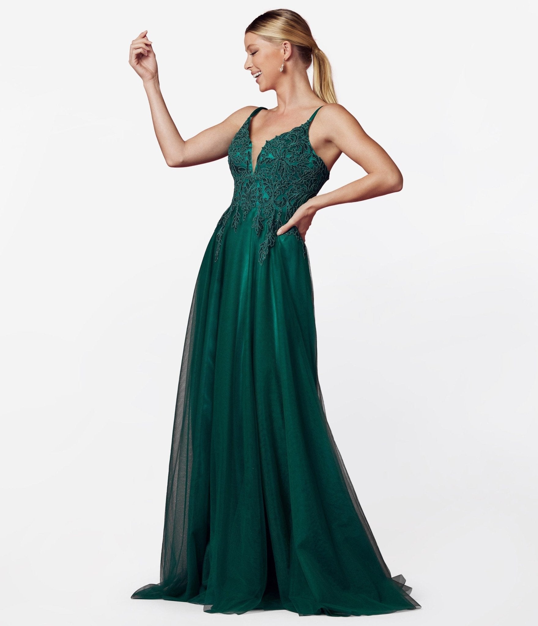 Hunter Green Floral & Tulle Prom Ball Gown - Unique Vintage - Womens, DRESSES, PROM AND SPECIAL OCCASION
