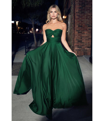 Hunter Green Satin Strapless Keyhole Evening Gown - Unique Vintage - Womens, DRESSES, PROM AND SPECIAL OCCASION