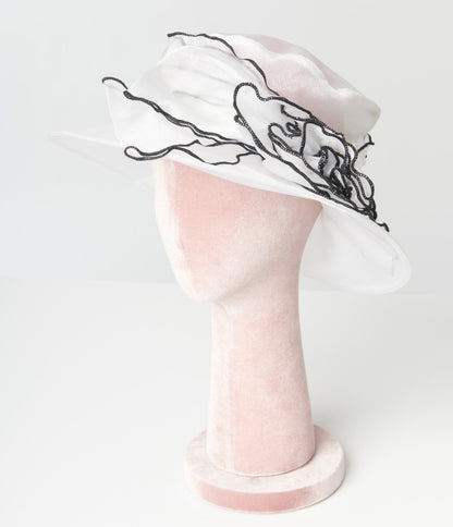 Ivory & Black Floral Hat - Unique Vintage - Womens, ACCESSORIES, HATS