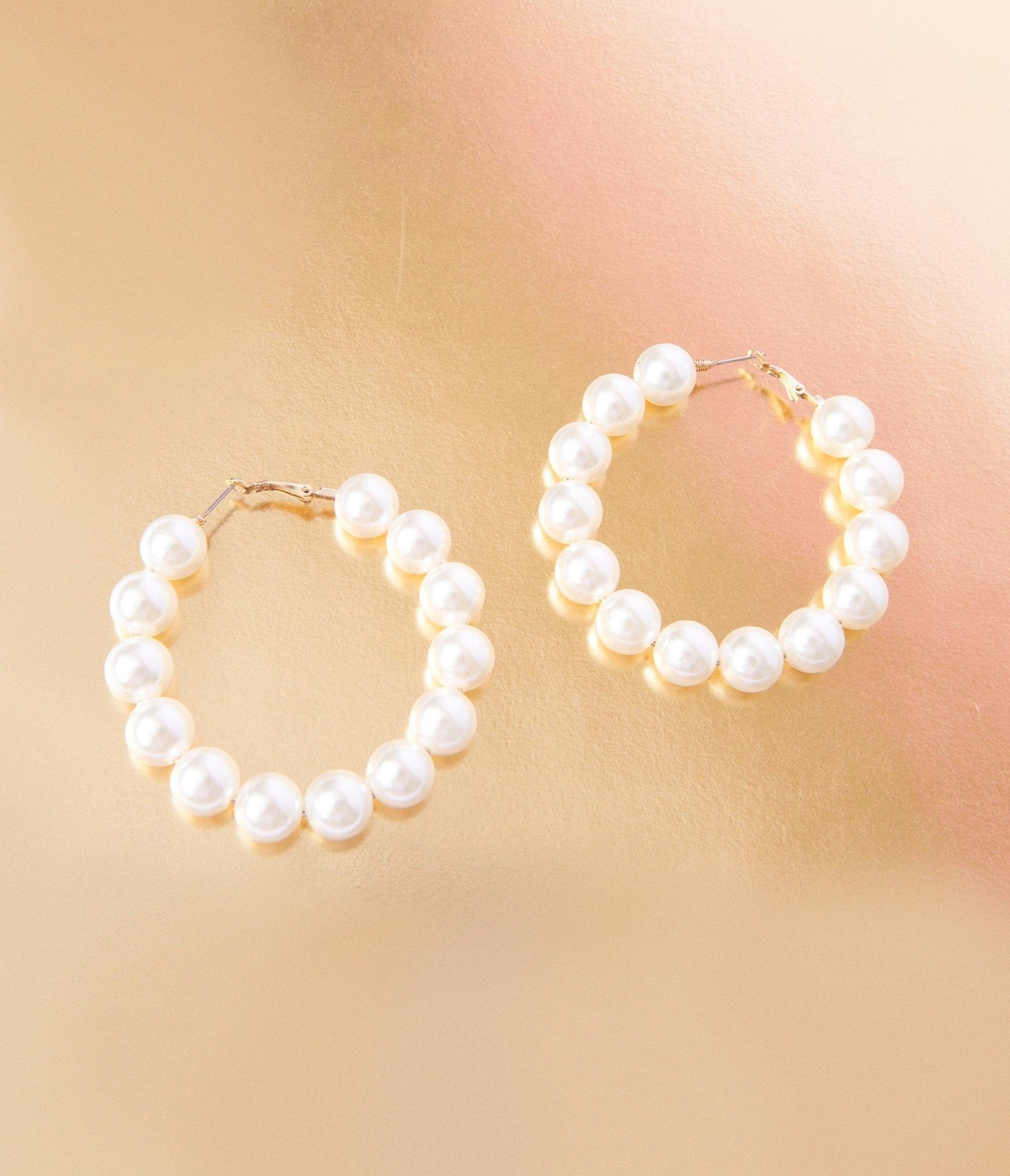 Ivory Chunky Faux Pearl Hoop Earrings - Unique Vintage - Womens, ACCESSORIES, JEWELRY