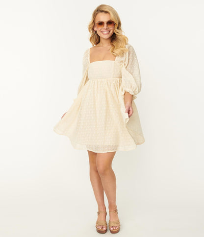 Ivory Eyelet Babydoll Dress - Unique Vintage - Womens, DRESSES, BABYDOLL