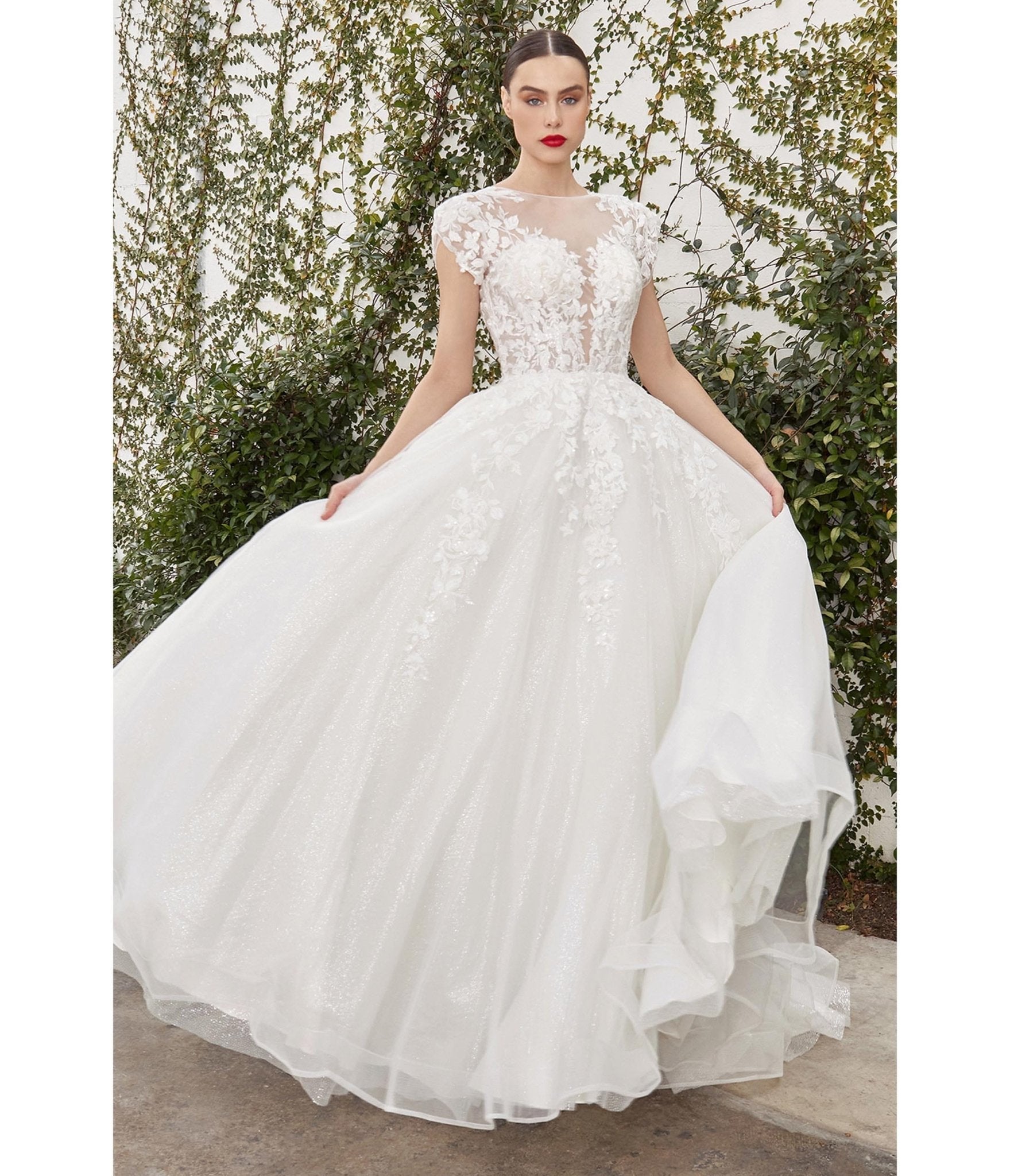 Ivory Floral Glitter Tulle Bridal Ball Gown - Unique Vintage - Womens, DRESSES, PROM AND SPECIAL OCCASION