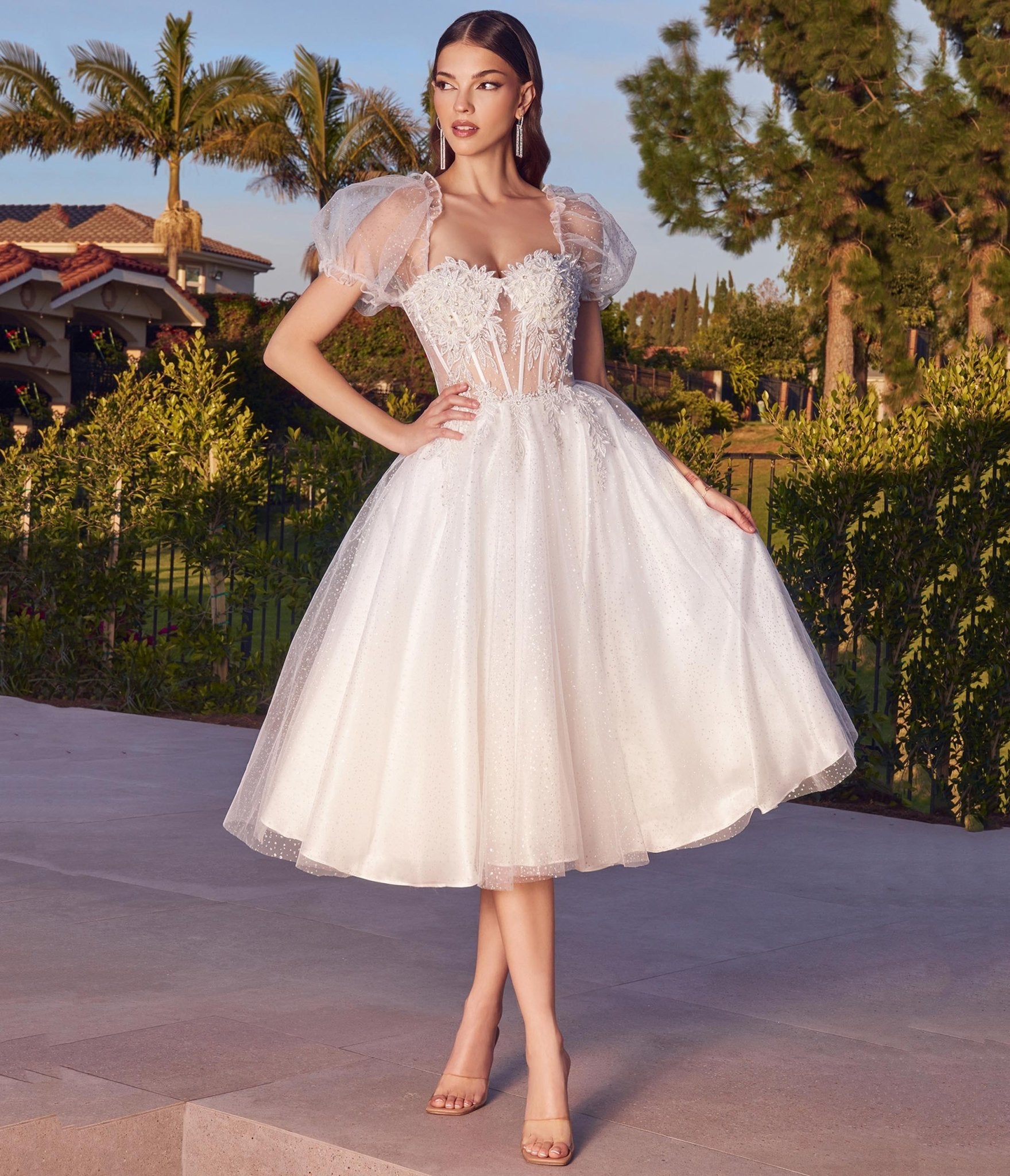 Ivory Glitter Floral Swing Bridesmaid Dress - Unique Vintage - Womens, DRESSES, PROM AND SPECIAL OCCASION