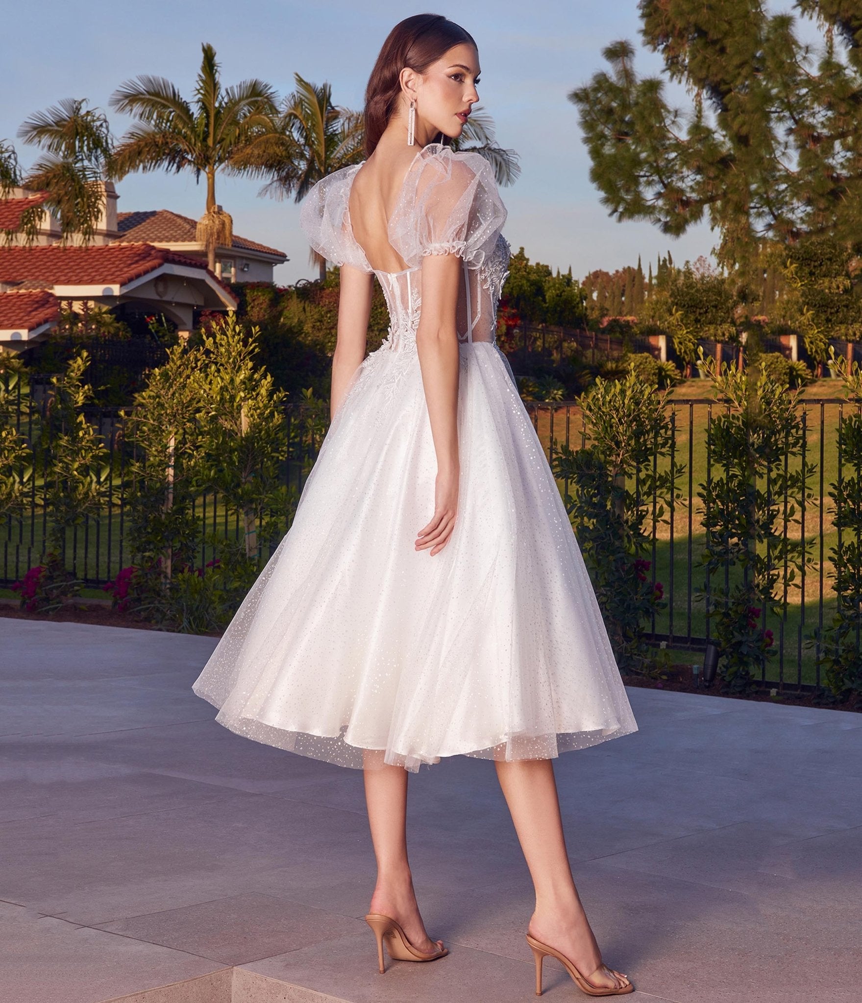 Ivory Glitter Floral Swing Bridesmaid Dress - Unique Vintage - Womens, DRESSES, PROM AND SPECIAL OCCASION