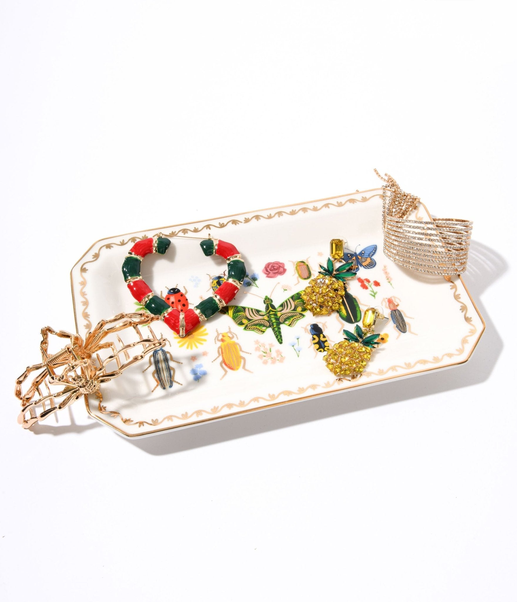 Ivory & Gold Garden Porcelain Catchall Tray - Unique Vintage - Womens, ACCESSORIES, GIFTS/HOME