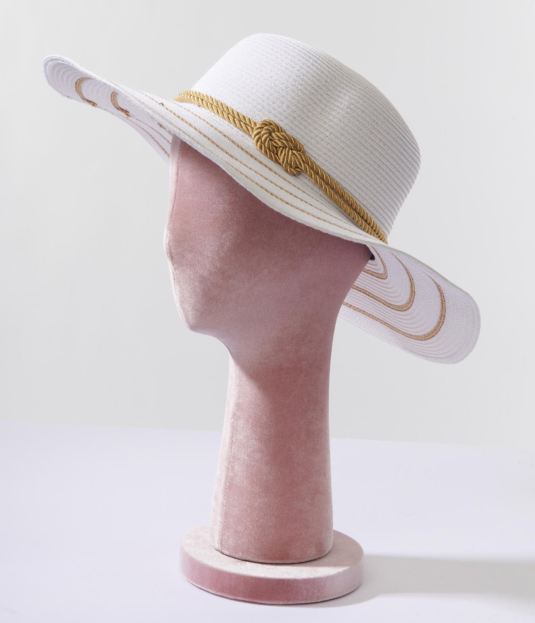Ivory & Gold Sun Hat - Unique Vintage - Womens, ACCESSORIES, HATS