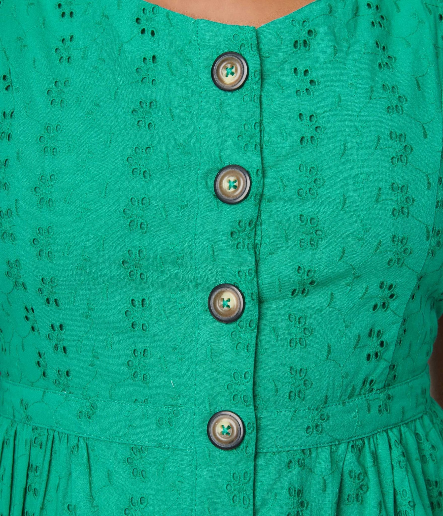 Kelly Green Eyelet Button Up Sundress - Unique Vintage - Womens, DRESSES, SWING
