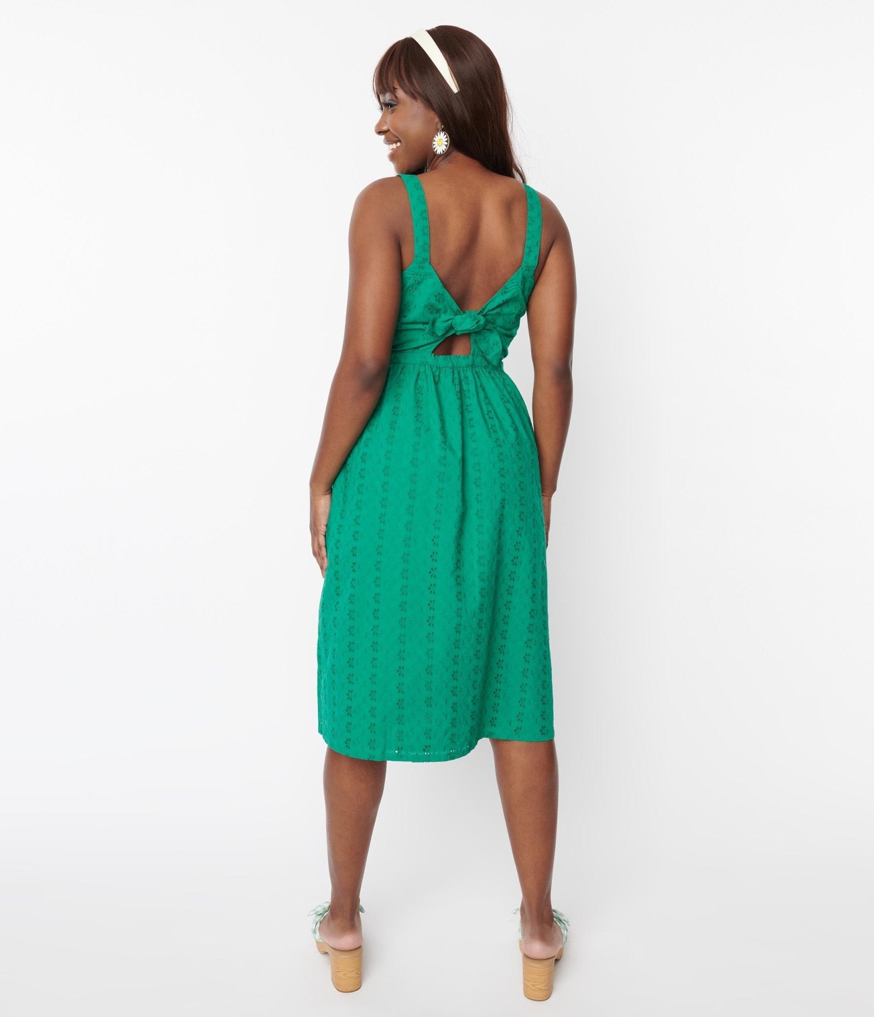 Kelly Green Eyelet Button Up Sundress - Unique Vintage - Womens, DRESSES, SWING