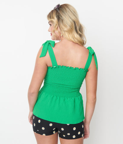 Kelly Green Ruched Peplum Top - Unique Vintage - Womens, TOPS, WOVEN TOPS