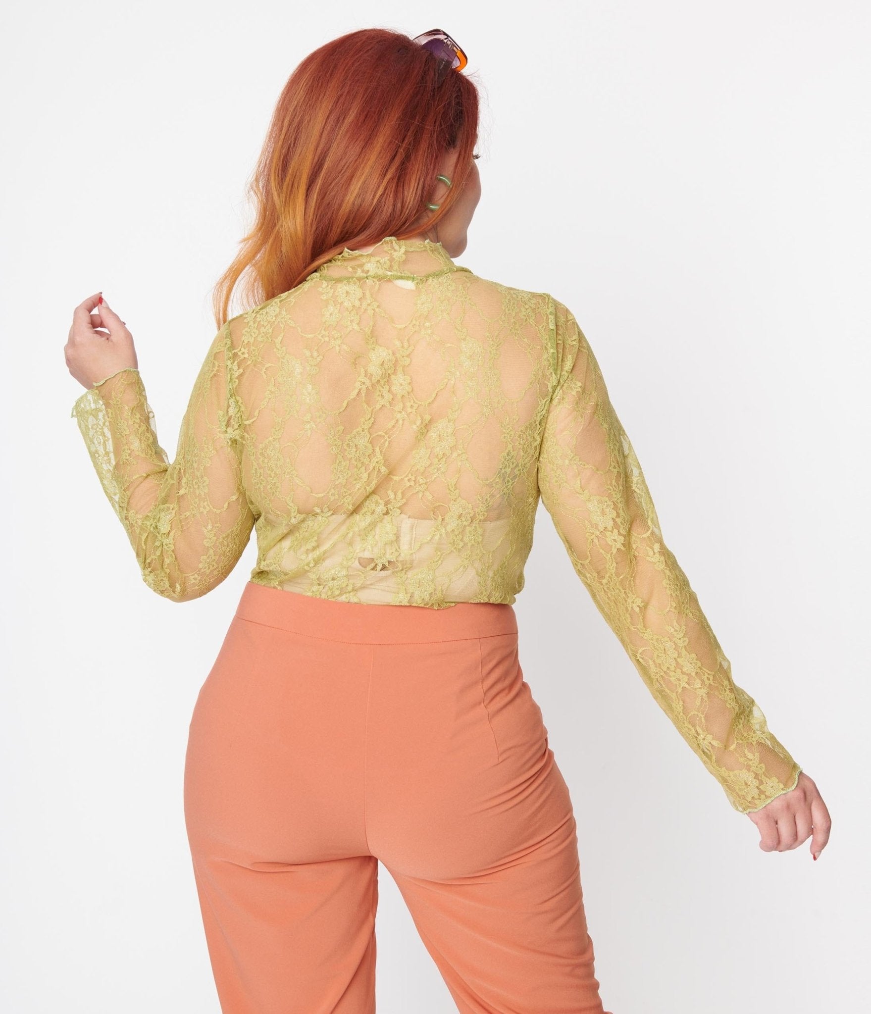 Key Lime Green Floral Lace Top - Unique Vintage - Womens, TOPS, WOVEN TOPS