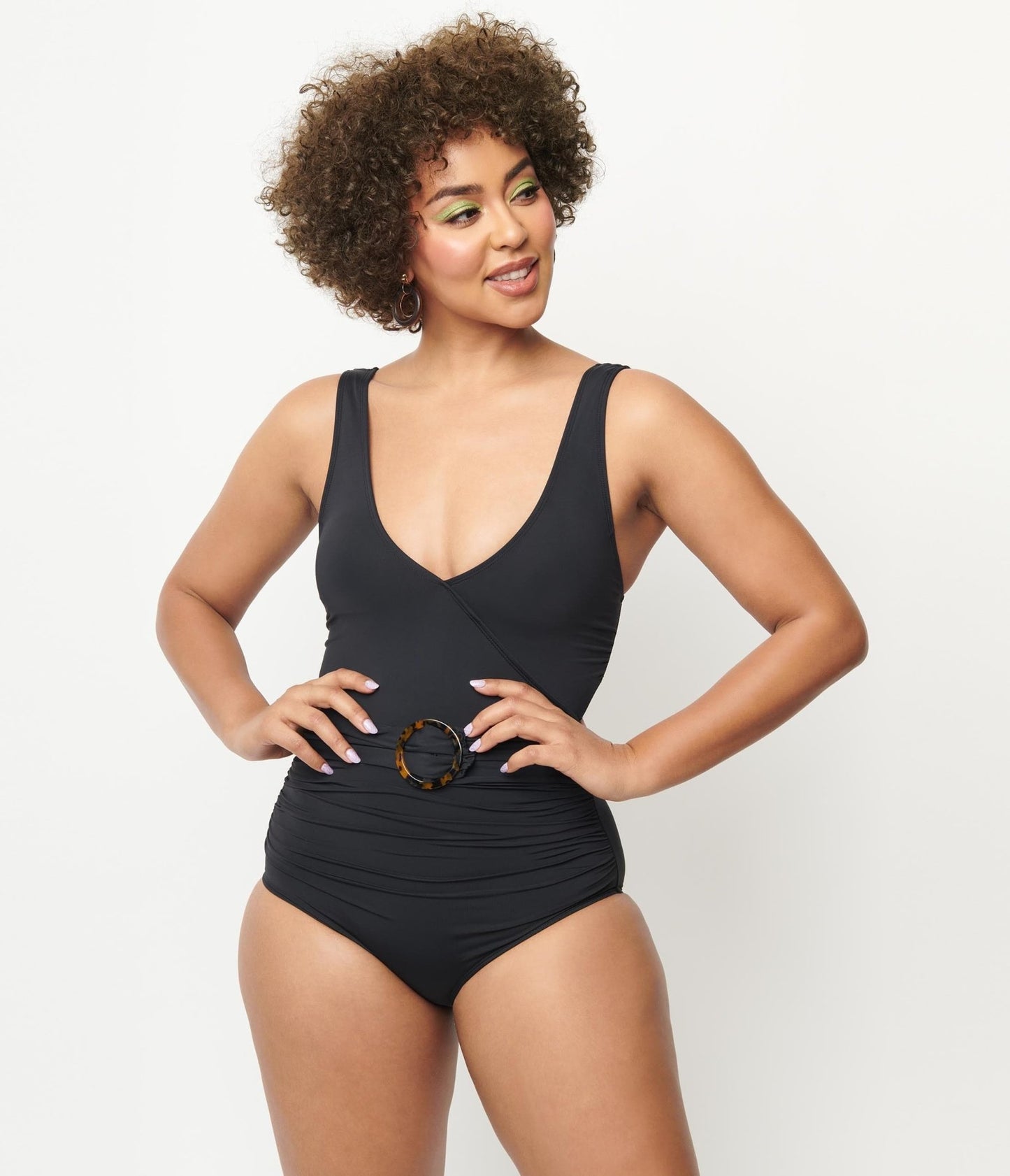 Kingdom & State 1950s Black Belted One Piece Swimsuit - Unique Vintage - Womens, SWIM, 1 PC