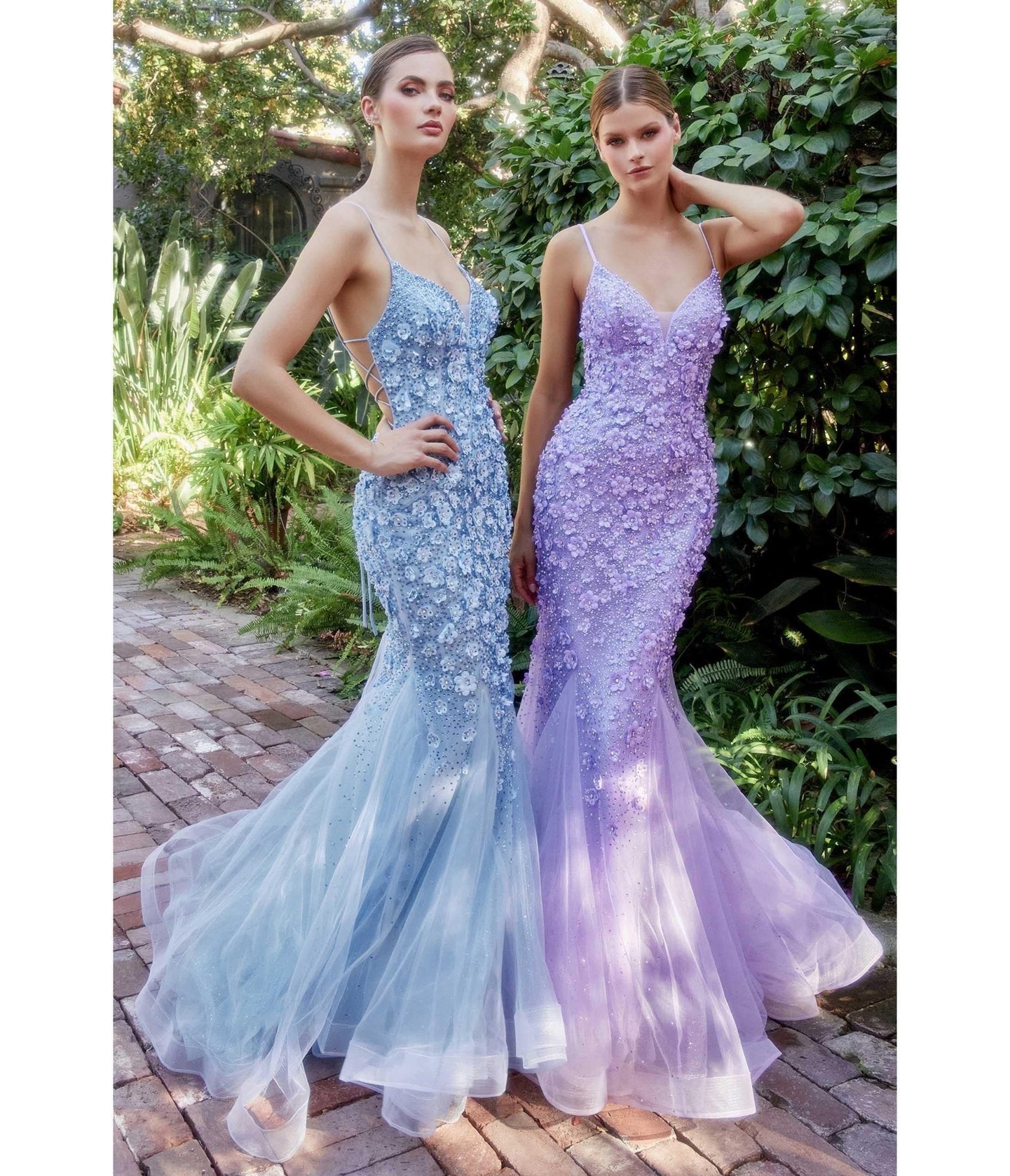 Lavender Chromatic Floral Mermaid Bridesmaid Dress - Unique Vintage - Womens, DRESSES, PROM AND SPECIAL OCCASION
