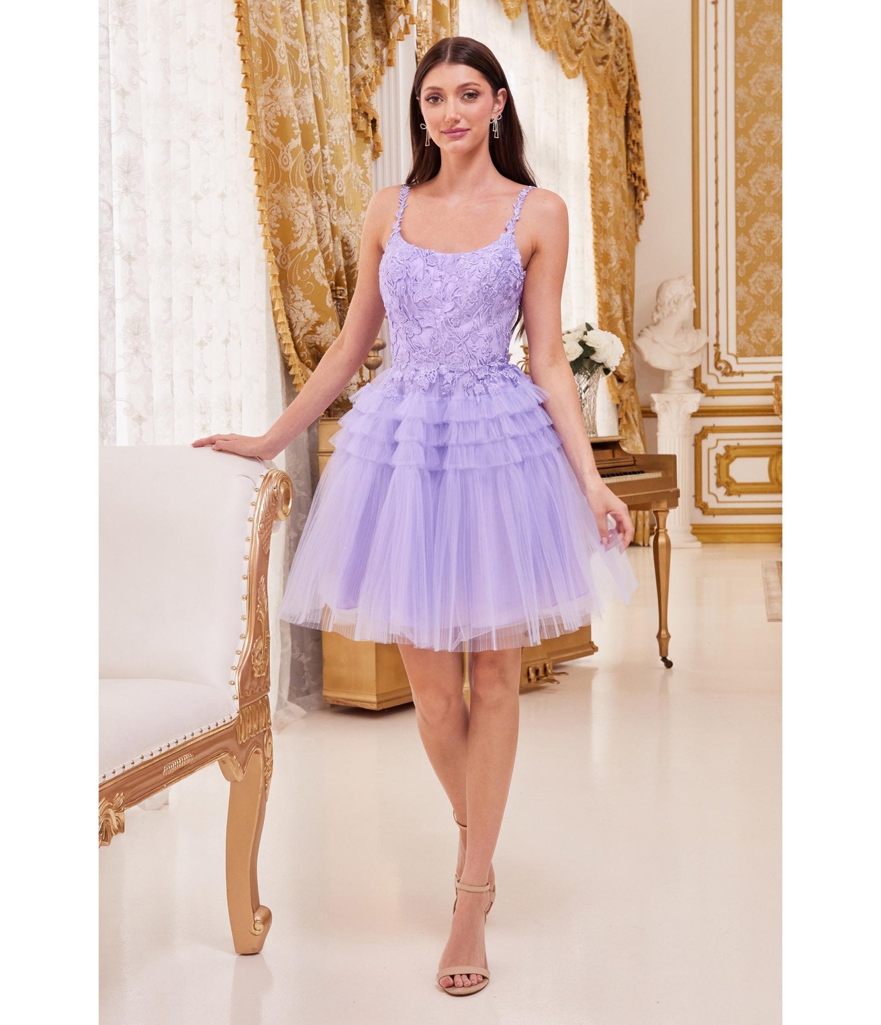 Lavender Floral Applique & Tiered Tulle Cocktail Dress - Unique Vintage - Womens, DRESSES, PROM AND SPECIAL OCCASION
