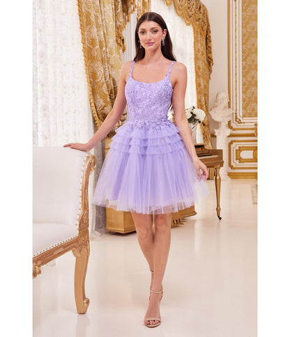 Lavender Floral Applique & Tiered Tulle Cocktail Dress - Unique Vintage - Womens, DRESSES, PROM AND SPECIAL OCCASION