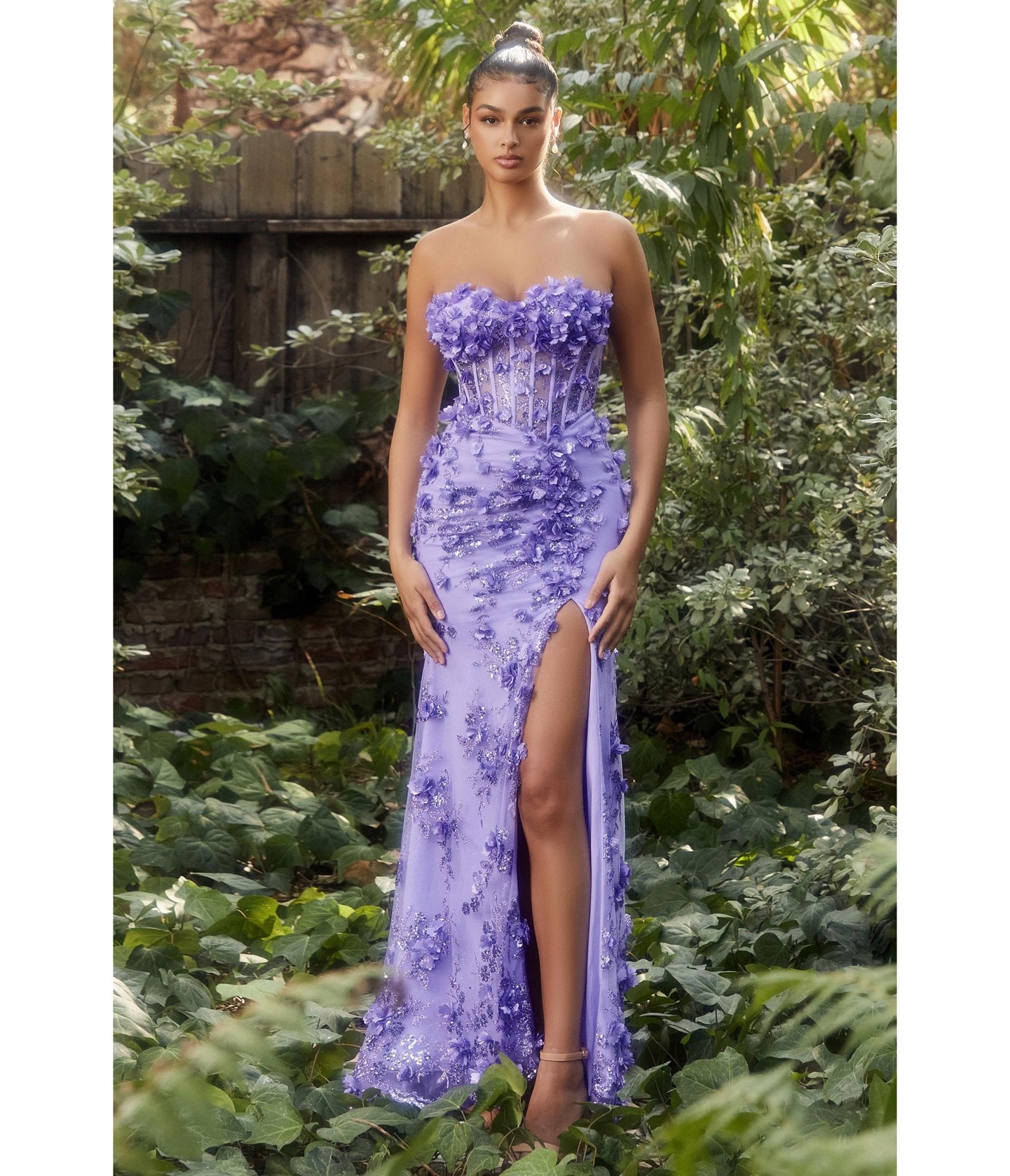 Lavender Hydrangea Embellished Corset Mermaid Evening Gown - Unique Vintage - Womens, DRESSES, PROM AND SPECIAL OCCASION