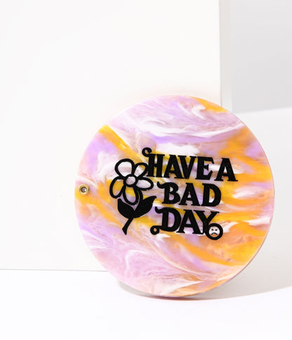 Lavender & Orange Marble Have A Bad Day Compact Pocket Mirror - Unique Vintage - Womens, ACCESSORIES, MAKEUP