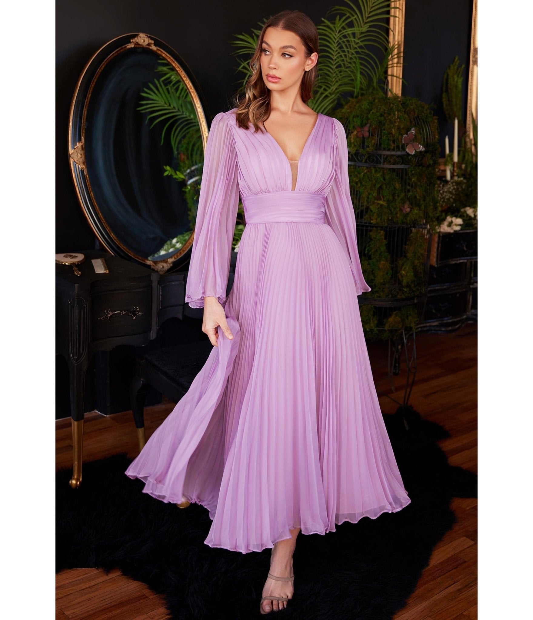 Lavender Pleated Midi Bridesmaid Dress - Unique Vintage - Womens, DRESSES, PROM AND SPECIAL OCCASION