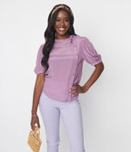 Lavender Puff Sleeve Bow Blouse - Unique Vintage - Womens, TOPS, WOVEN TOPS
