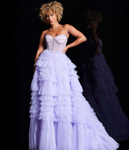 Lavender Ruffle Tiered Strapless Sweetheart Ballgown - Unique Vintage - Womens, DRESSES, PROM AND SPECIAL OCCASION