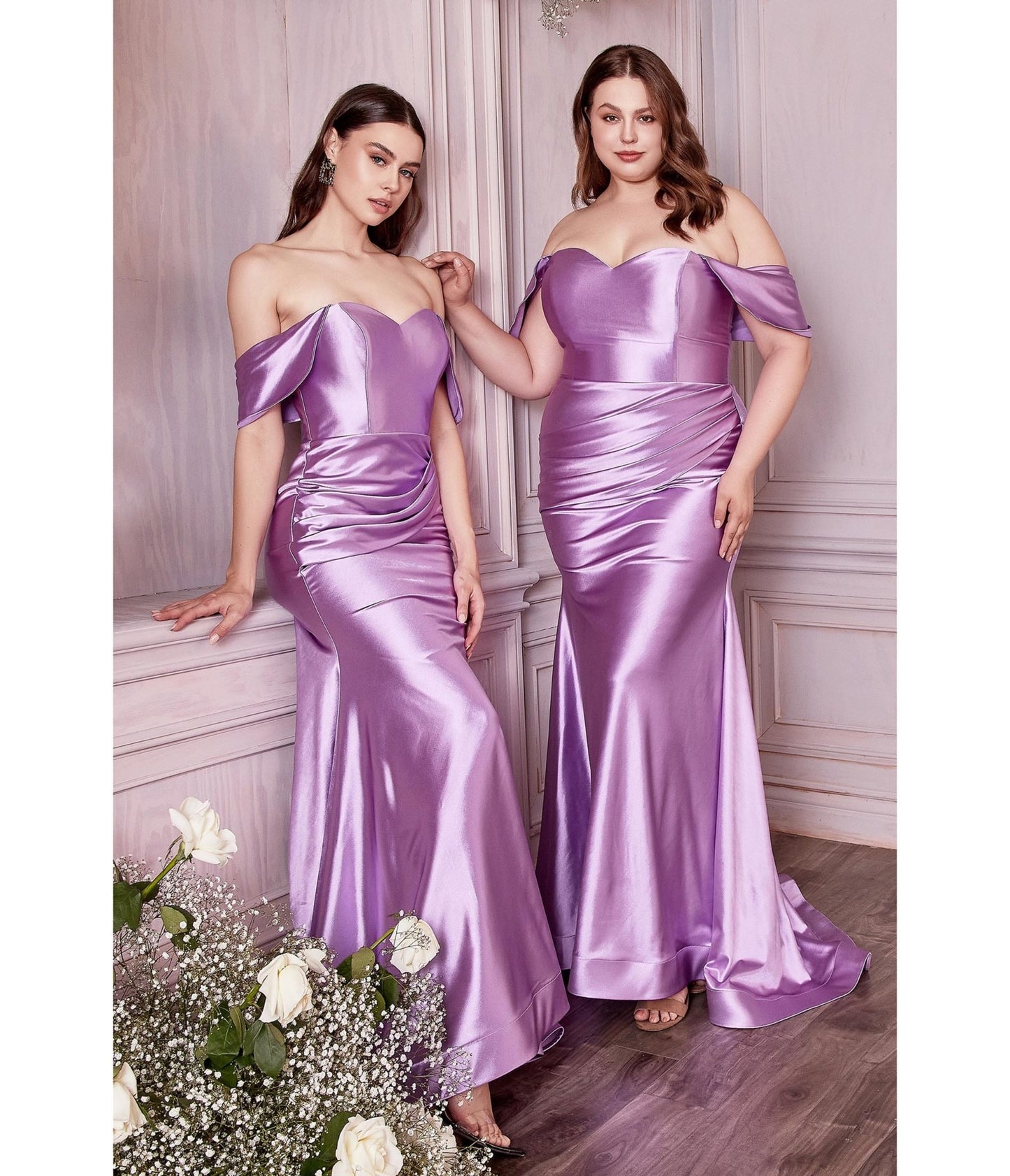 Lavender Satin Fitted Bridesmaid Gown - Unique Vintage - Womens, DRESSES, PROM AND SPECIAL OCCASION