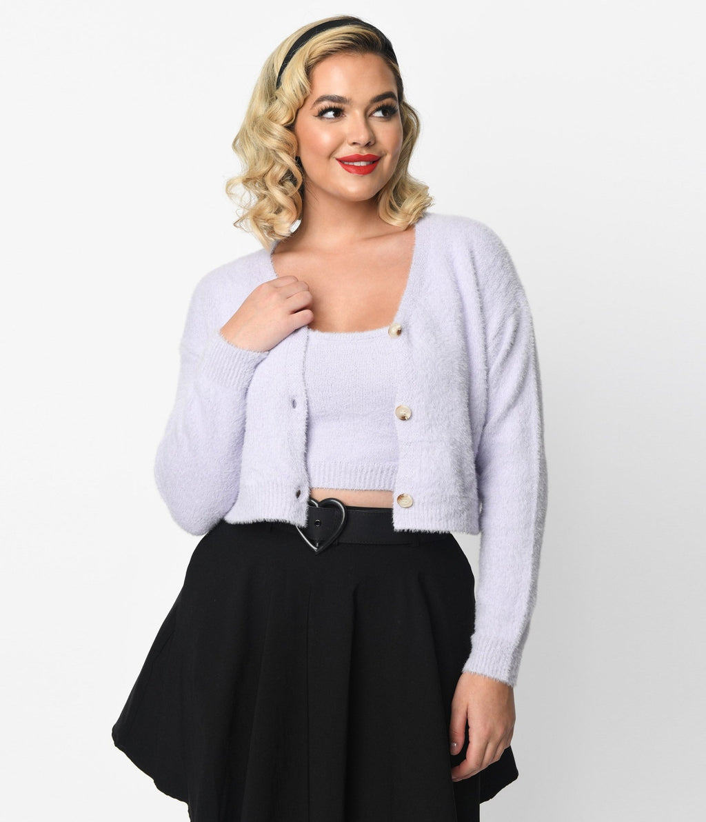 Lavender Top & Cardigan Set - Unique Vintage - Womens, TOPS, SWEATERS