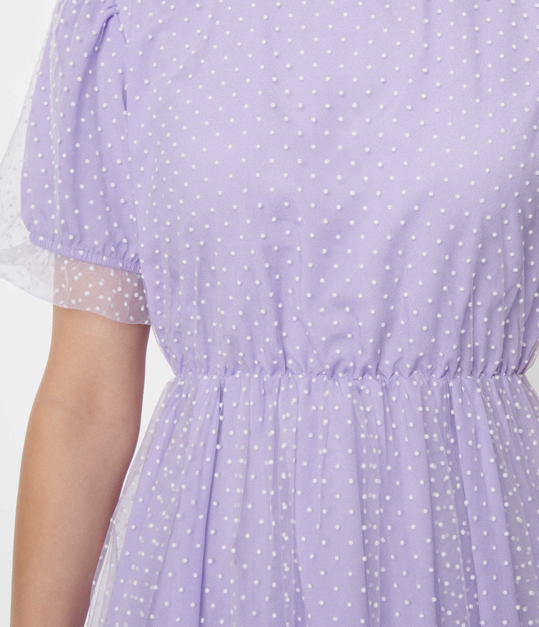 Lavender & White Pin Dot Mesh Overlay Midi Dress - Unique Vintage - Womens, DRESSES, MIDI