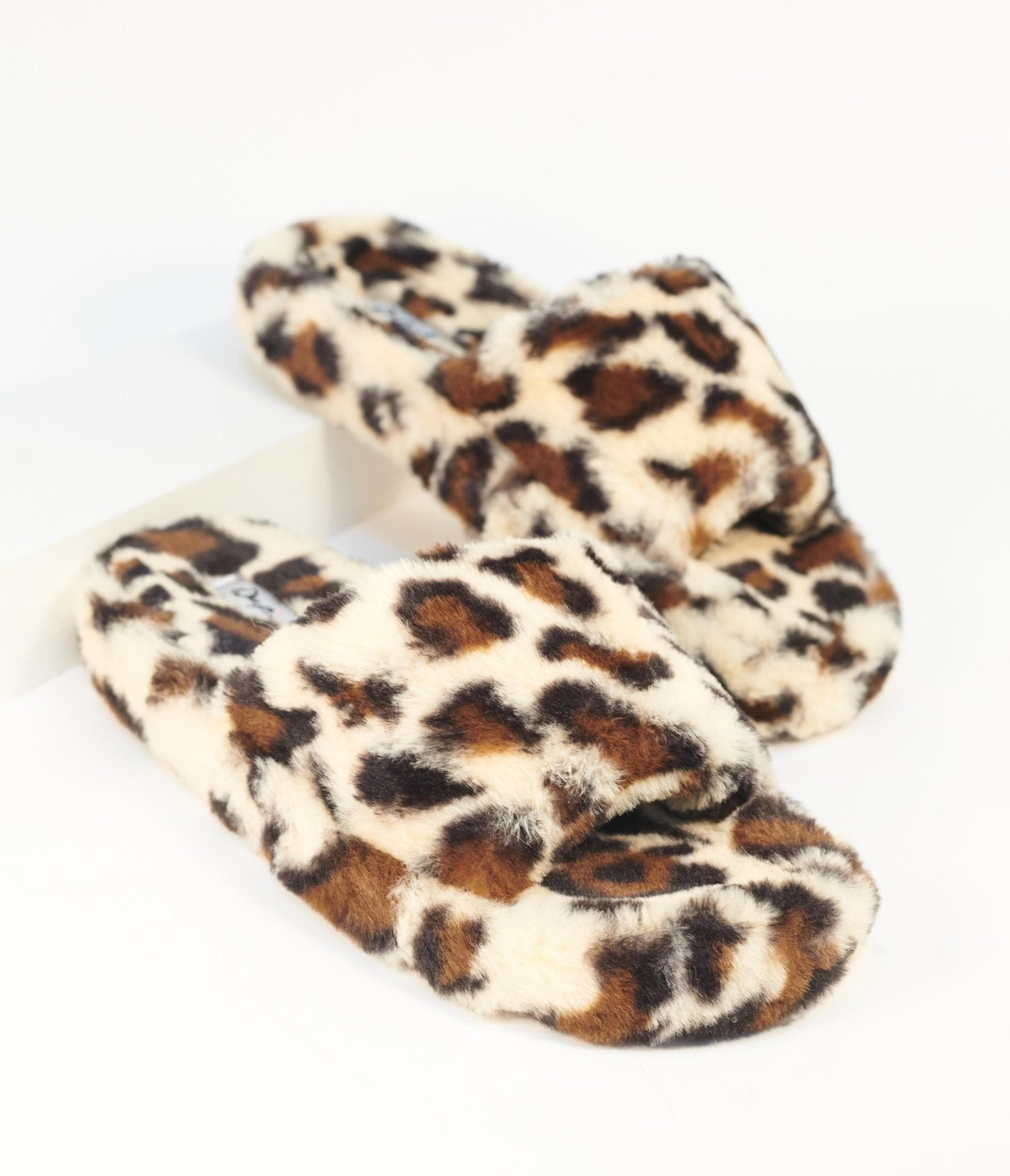 Leopard Print Fuzzy Slippers - Unique Vintage - Womens, SHOES, SLIPPERS