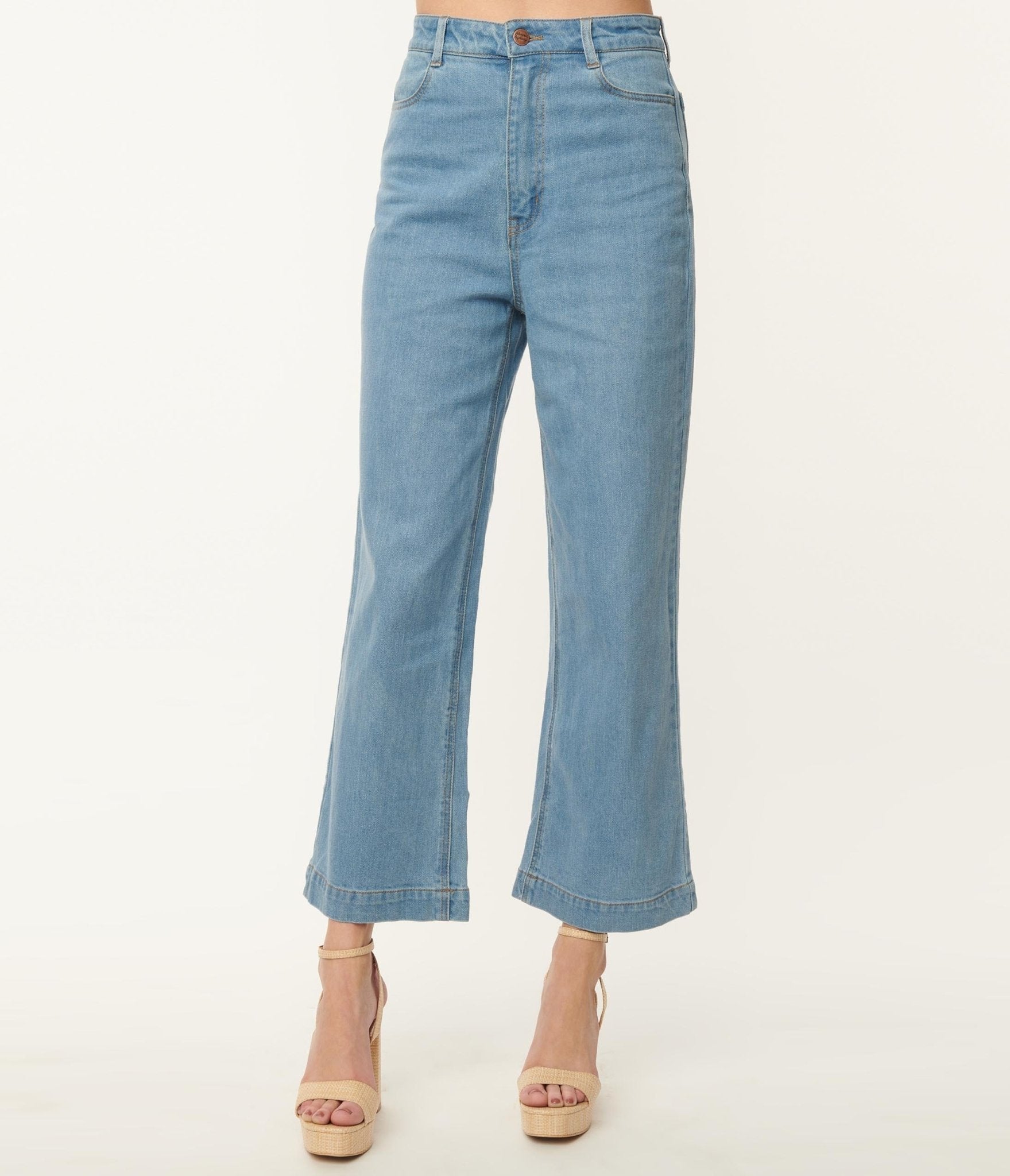 Light Blue Denim Straight Leg Jeans - Unique Vintage - Womens, BOTTOMS, JEANS